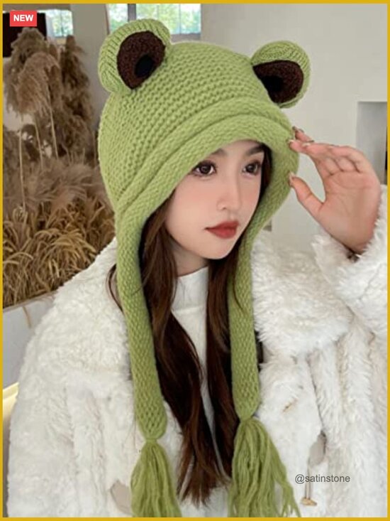 Wool Beanie Hat with Earflaps Cute Knitted Winter Skull Cap main image 6